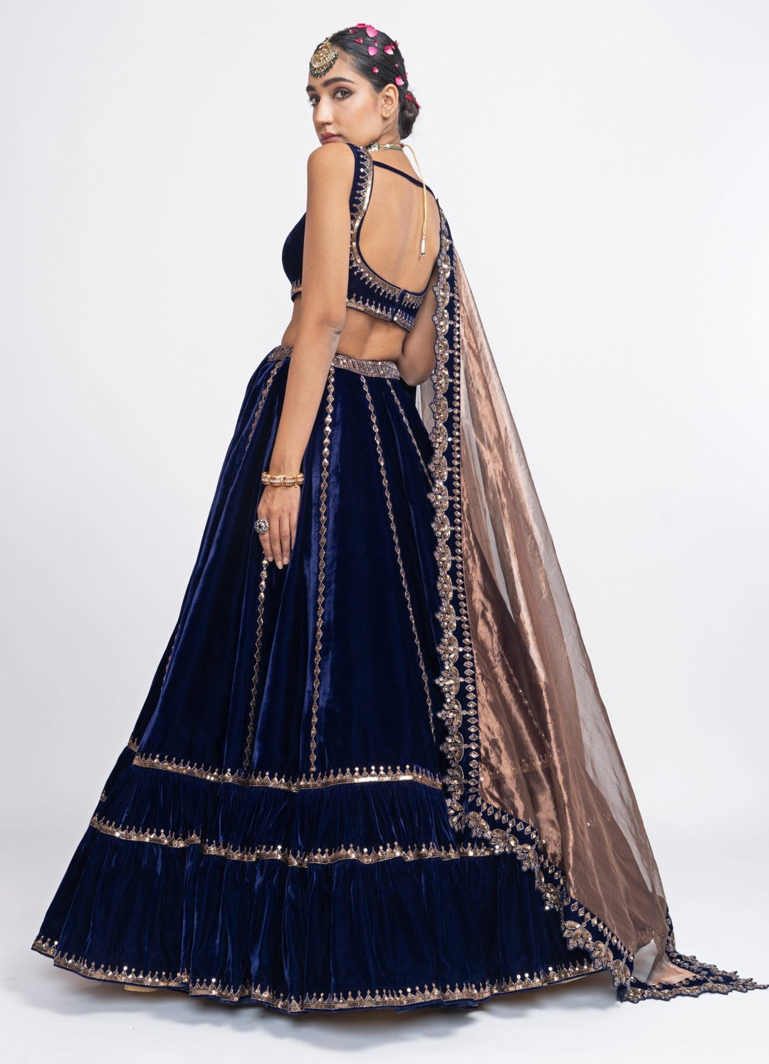Navy Blue Tiered Lehenga Set Vvani by Vani Vats - Fabilicious Fashion