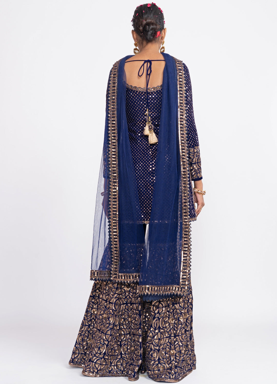 Navy Blue Velvet Kurta Sharara Set Anarkali and Sharara Vvani by Vani Vats 
