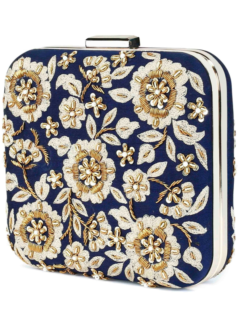 Navy Floral Zardosi Clutch The Purple Sack - Fabilicious Fashion
