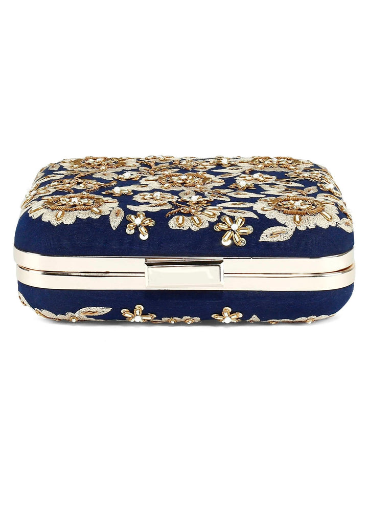 Navy Floral Zardosi Clutch The Purple Sack - Fabilicious Fashion