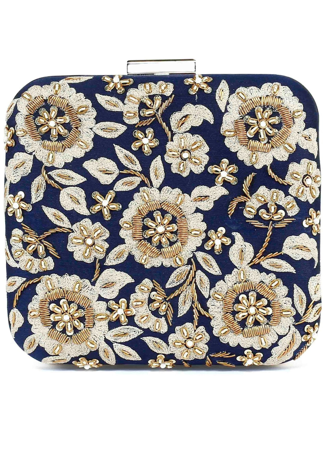 Navy Floral Zardosi Clutch The Purple Sack - Fabilicious Fashion