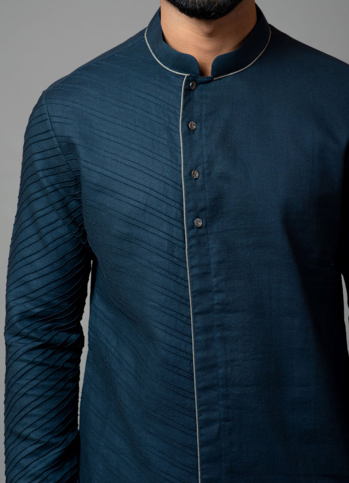Navy Pintucks Kurta With Pant Pajama Smriti - Fabilicious Fashion
