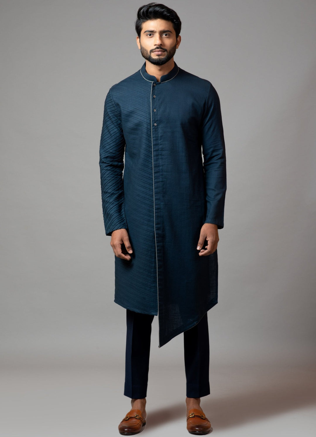 Navy Pintucks Kurta With Pant Pajama Smriti - Fabilicious Fashion