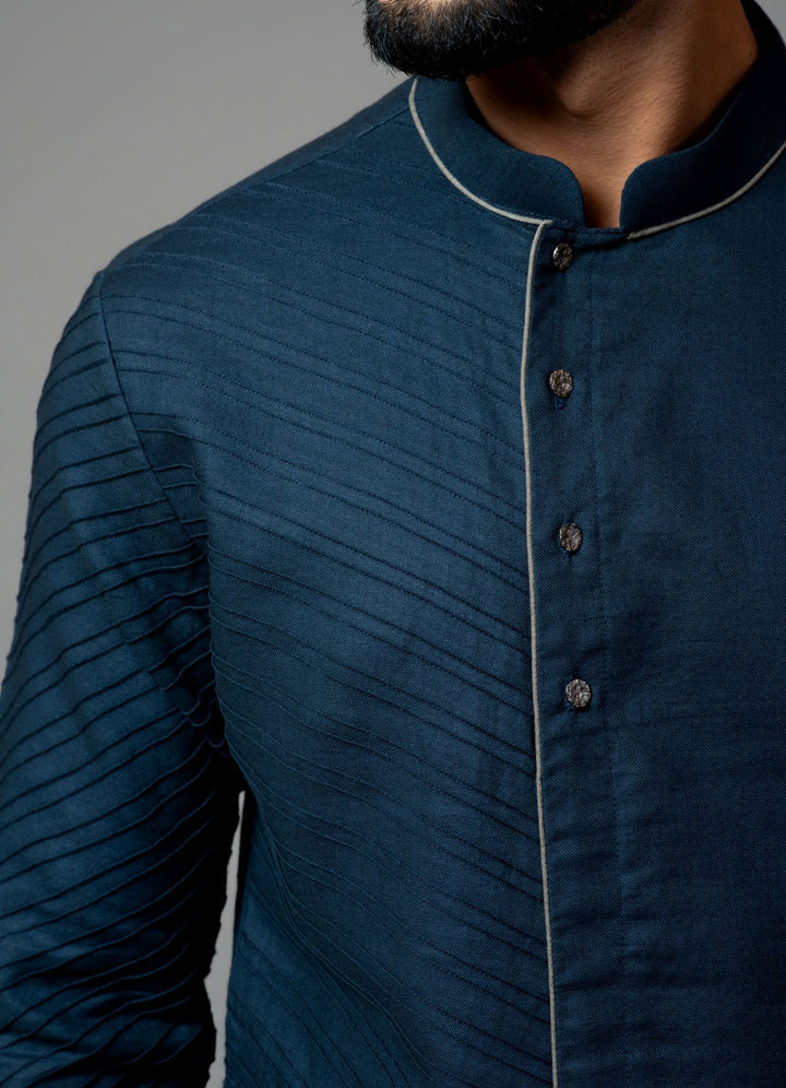 Navy Pintucks Kurta With Pant Pajama Smriti - Fabilicious Fashion