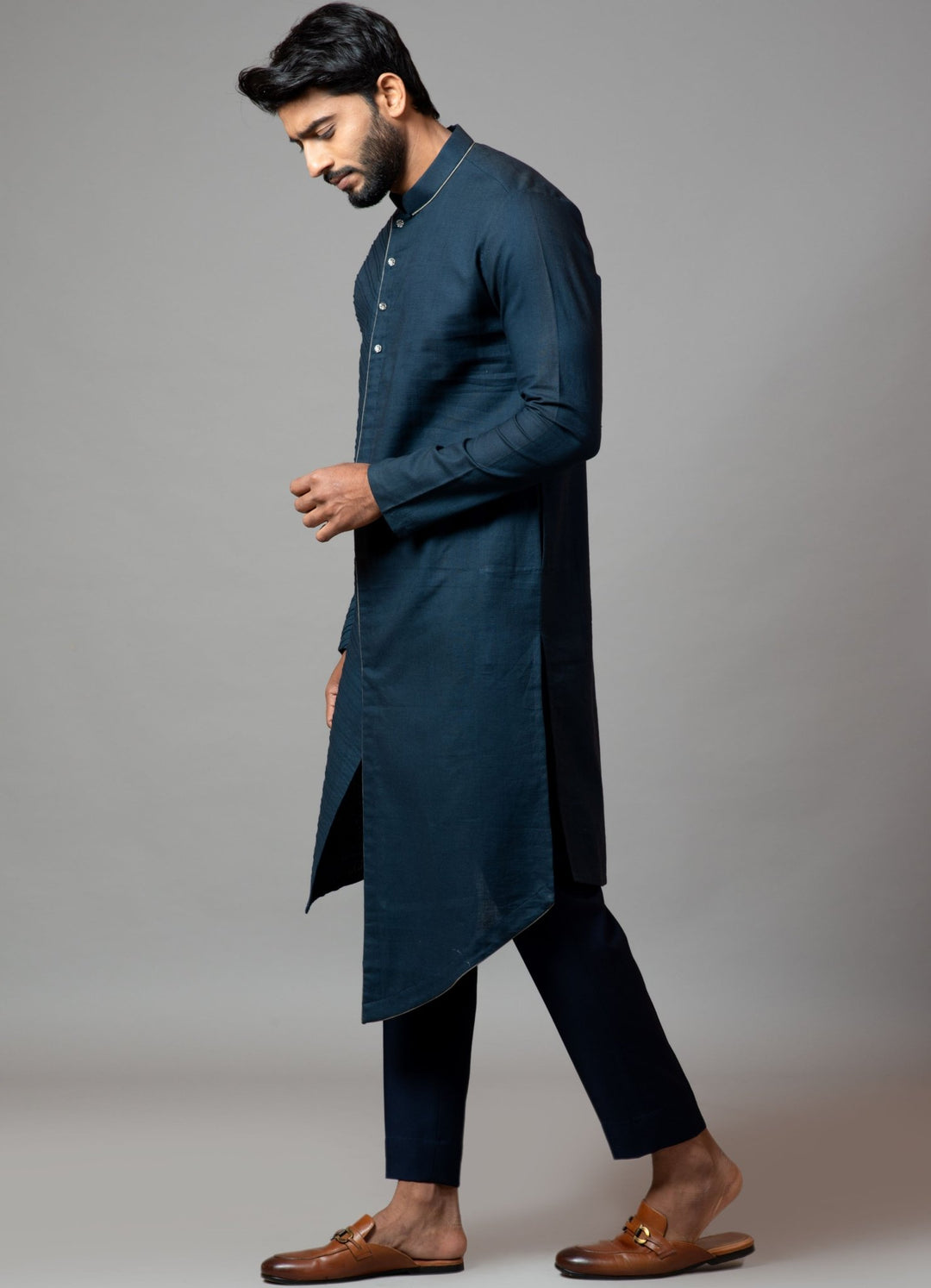 Navy Pintucks Kurta With Pant Pajama Smriti - Fabilicious Fashion