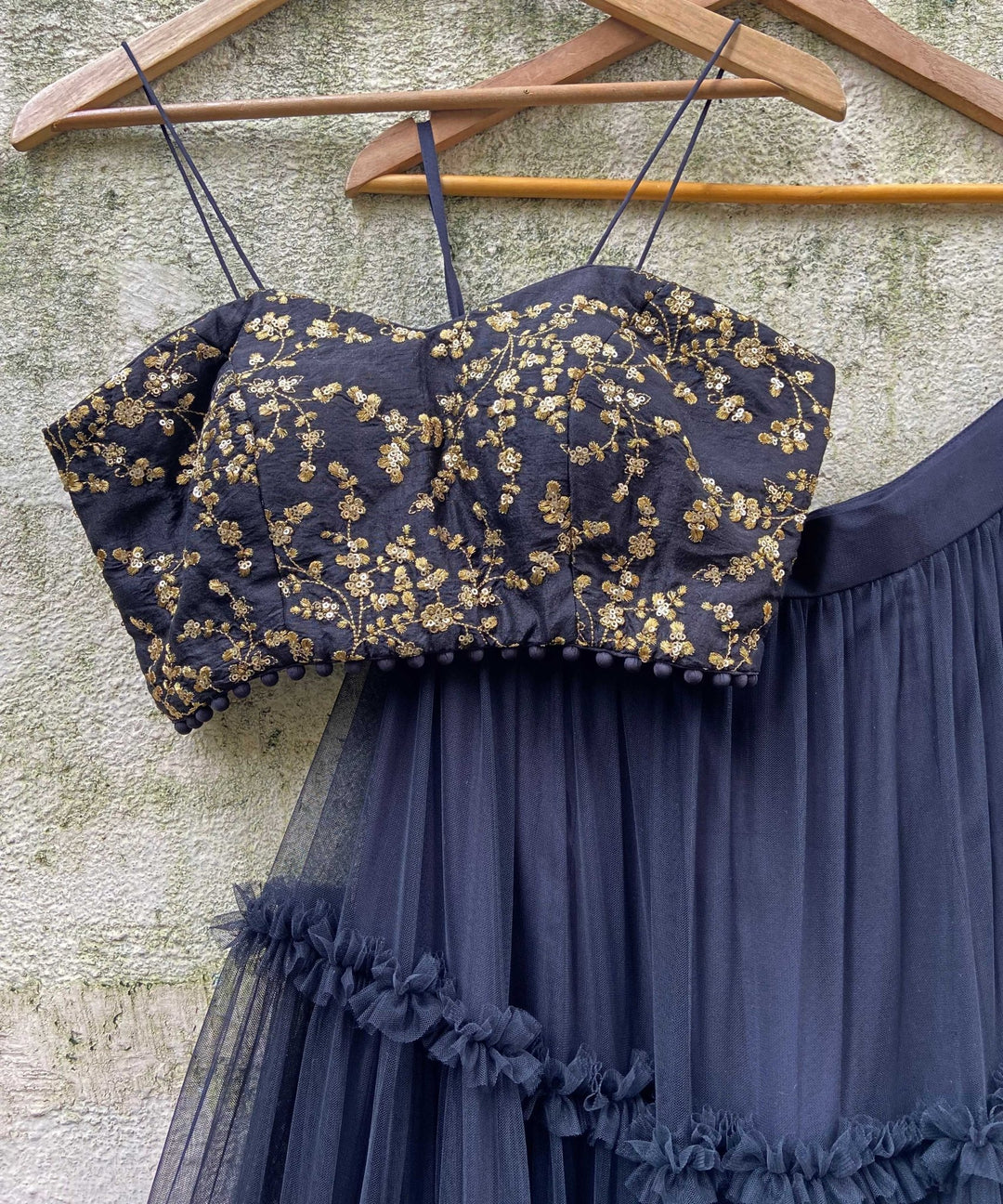 Navy Tier and Ruffle set with Bustier Priti Sahni - Fabilicious Fashion