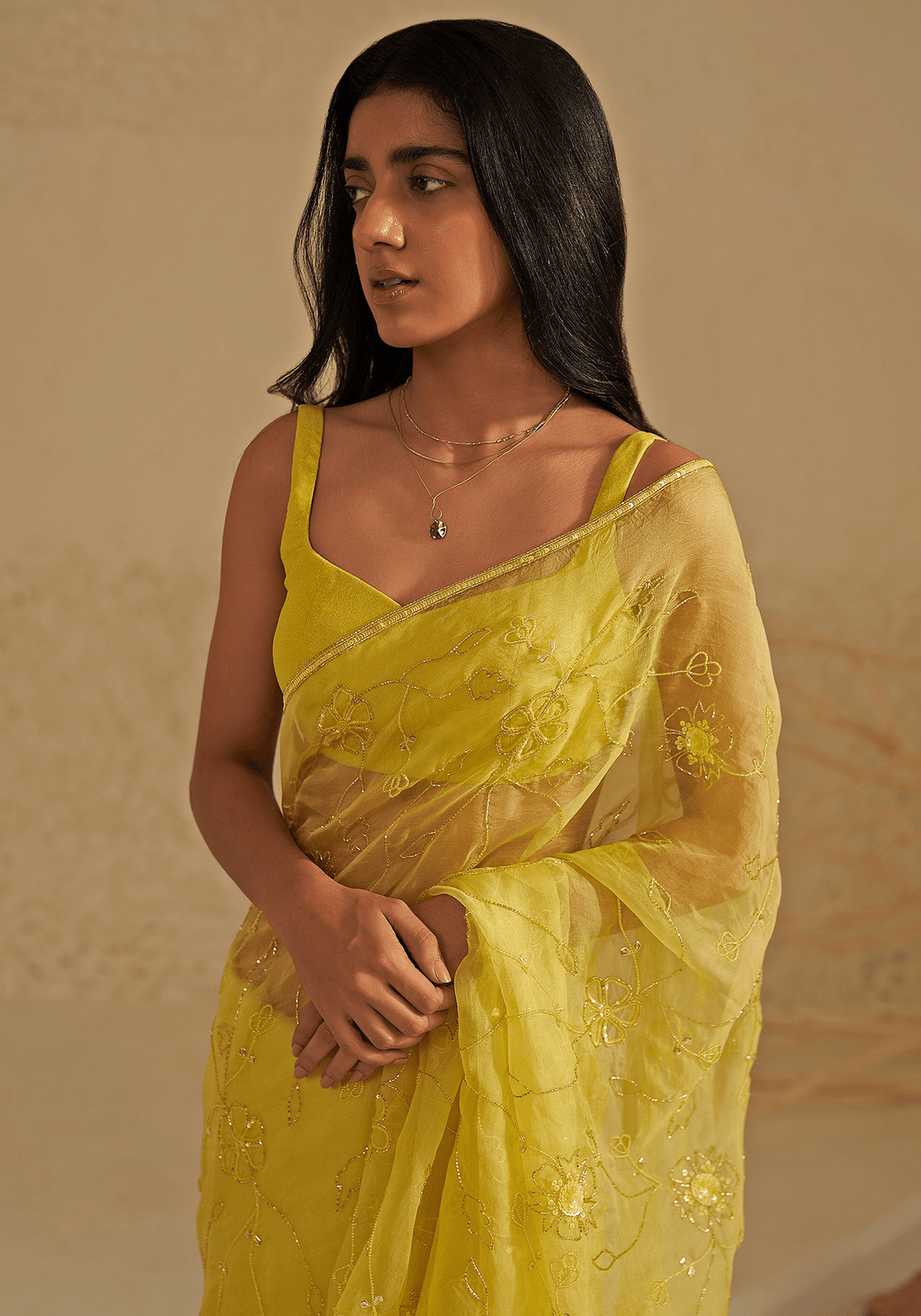 Neon Green Organza Silk Embroidered Saree Set Zoon Tribe - Fabilicious Fashion
