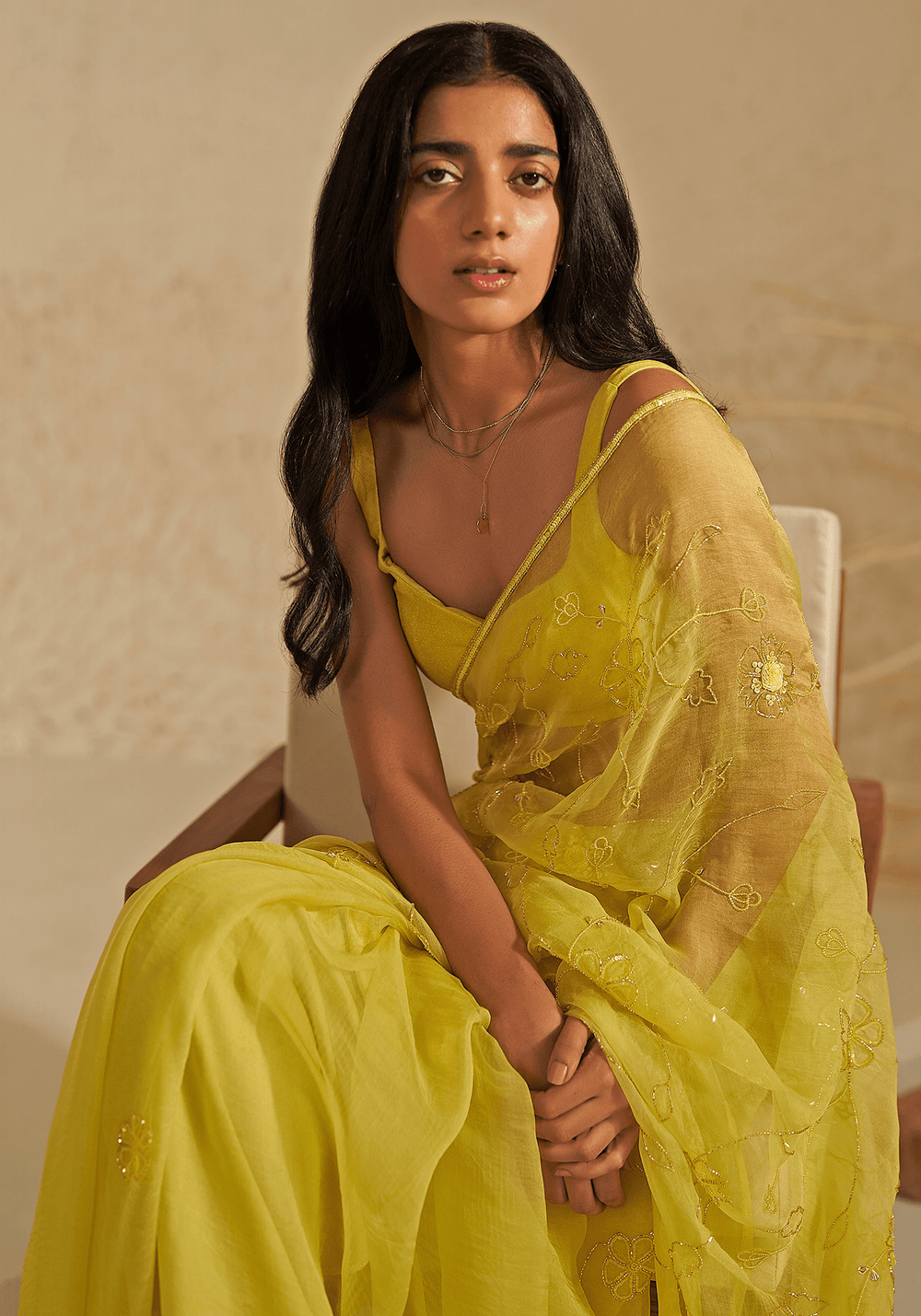 Neon Green Organza Silk Embroidered Saree Set Zoon Tribe - Fabilicious Fashion
