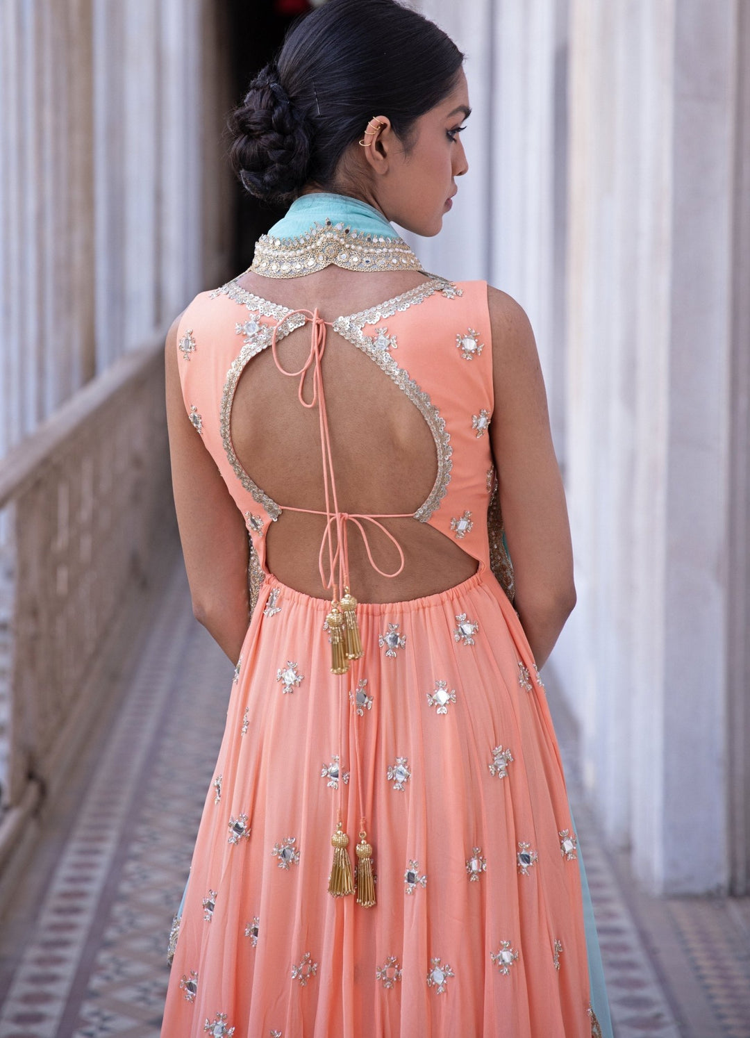 Nitara Tangerine and Mint Anarkali Set Renee - Fabilicious Fashion