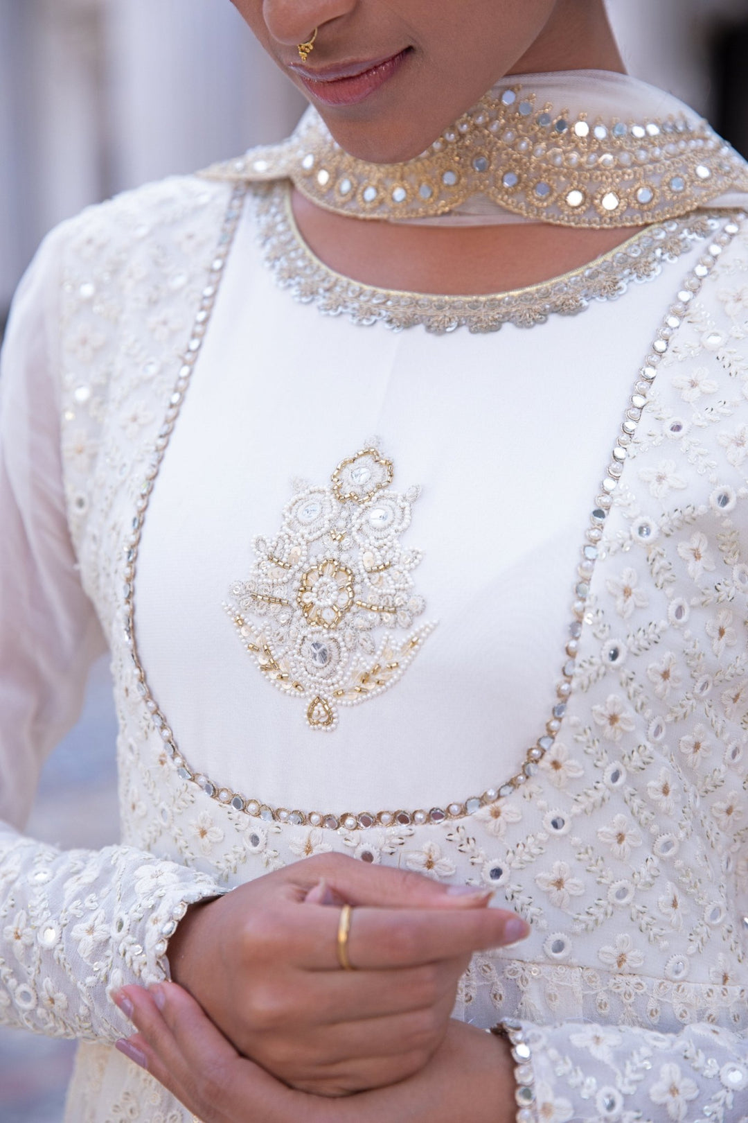 Noor Ivory Anarkali Set Renee - Fabilicious Fashion