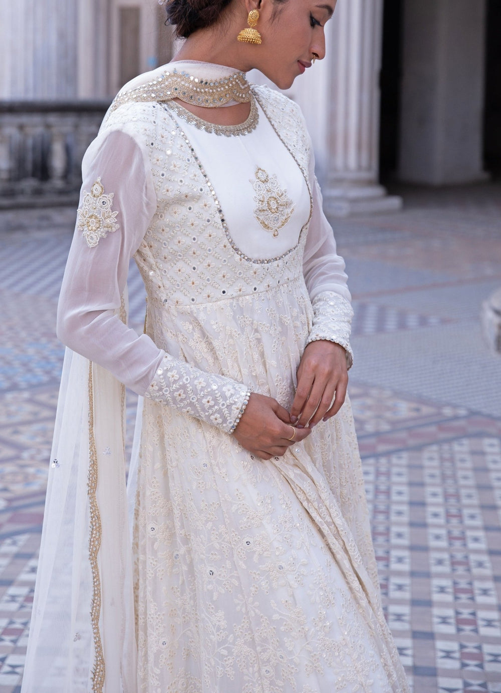 Noor Ivory Anarkali Set Renee - Fabilicious Fashion