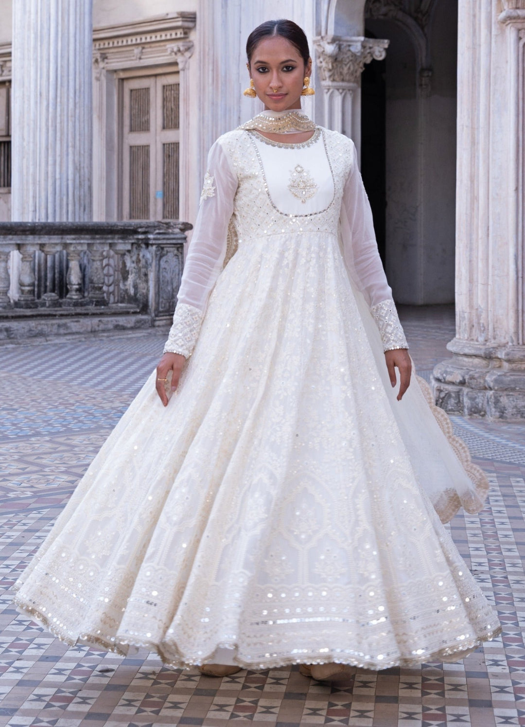 Noor Ivory Anarkali Set Renee - Fabilicious Fashion