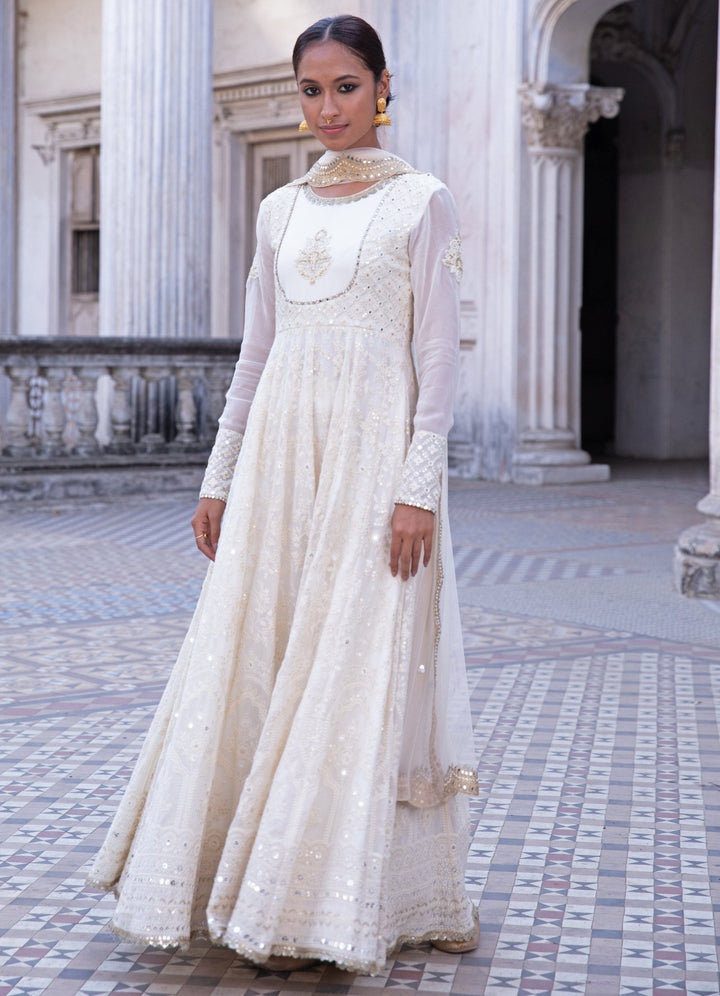 Noor Ivory Anarkali Set Renee - Fabilicious Fashion