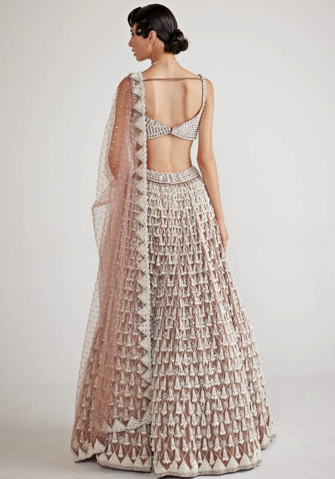 Nude Gold Chandelier Pearl Drop Bridal Lehenga Set Vvani By Vani Vats - Fabilicious Fashion