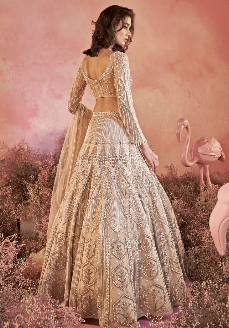Nude Gold Embellished Bridal Lehenga Parul Gandhi - Fabilicious Fashion