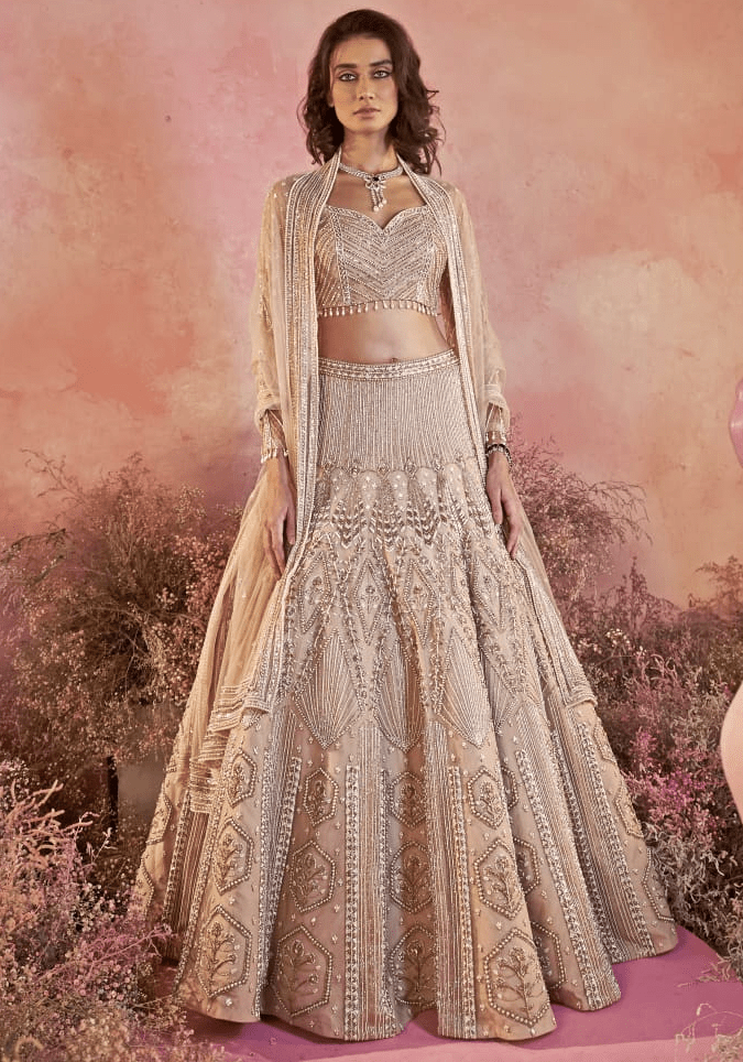 Nude Gold Embellished Bridal Lehenga Parul Gandhi - Fabilicious Fashion