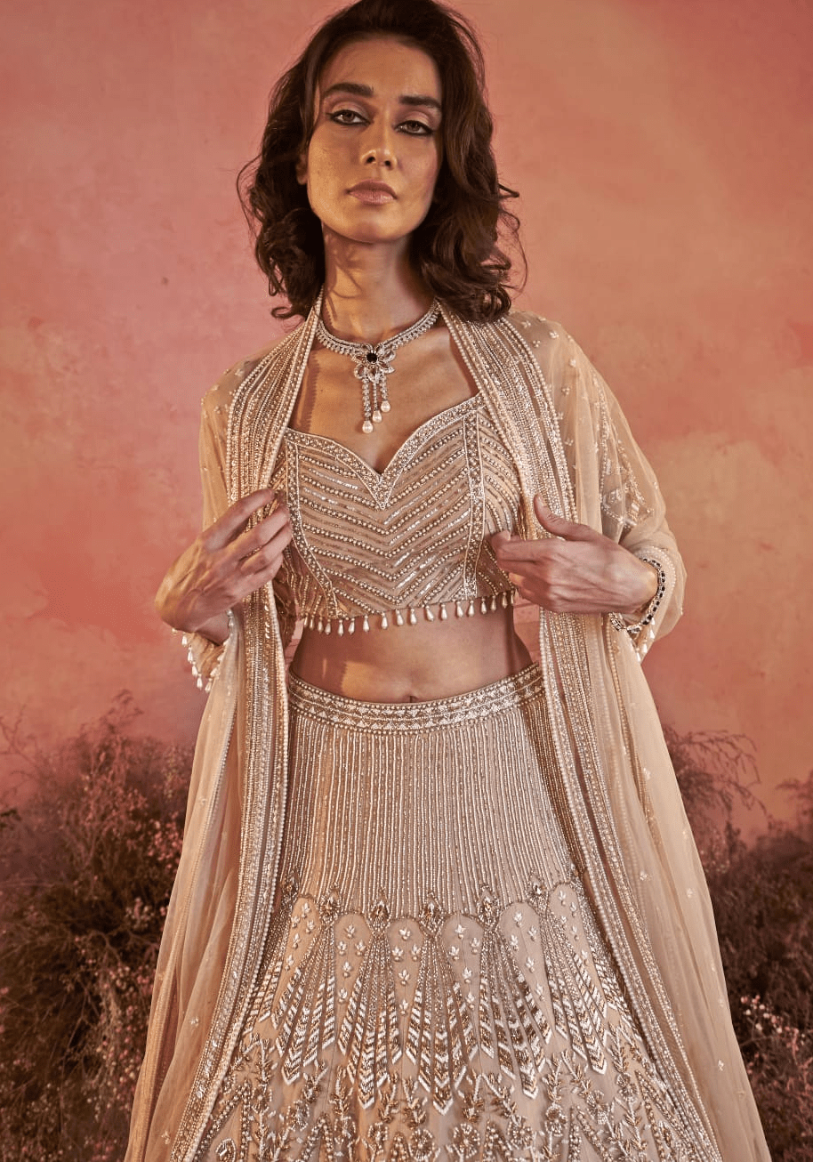 Nude Gold Embellished Bridal Lehenga Parul Gandhi - Fabilicious Fashion