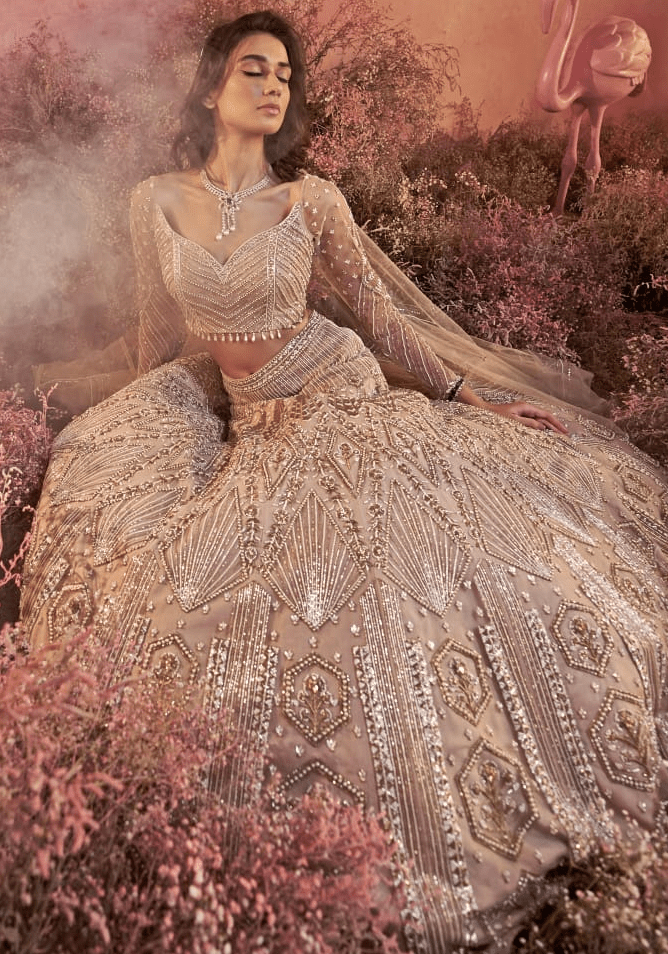 Nude Gold Embellished Bridal Lehenga Parul Gandhi - Fabilicious Fashion