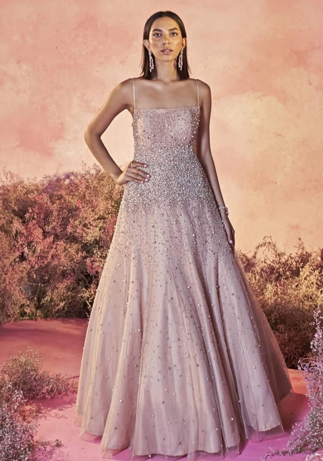 Nude Gold Embroidered Gown Parul Gandhi - Fabilicious Fashion