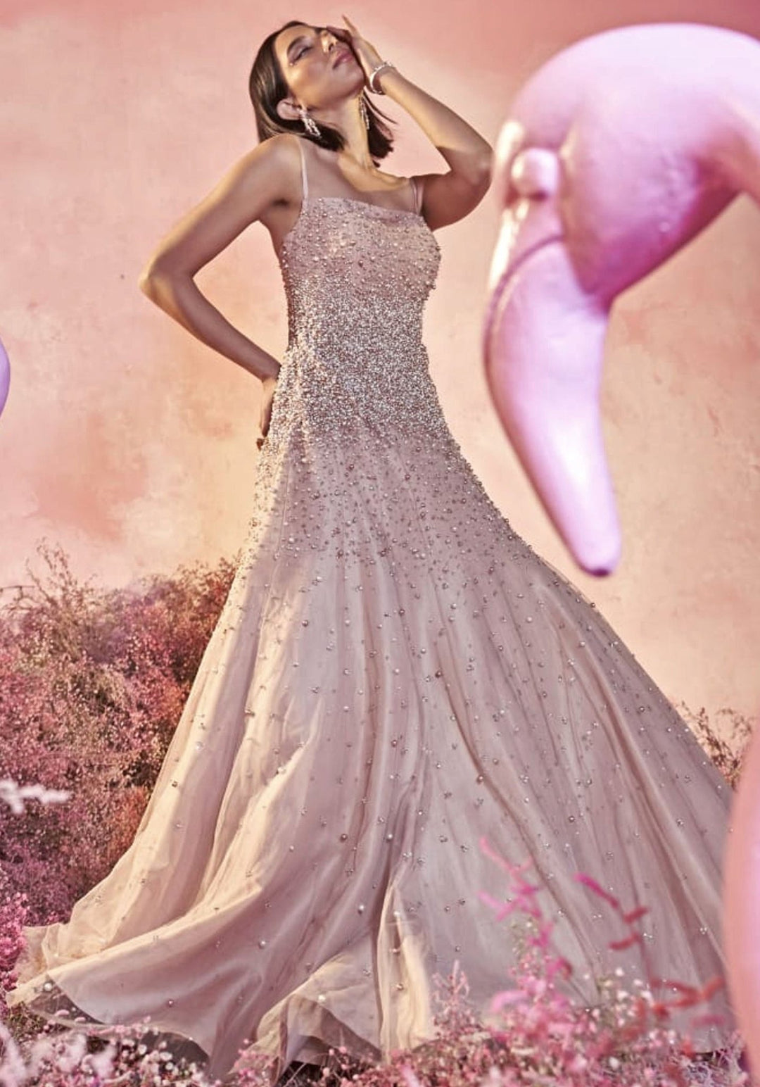 Nude Gold Embroidered Gown Parul Gandhi - Fabilicious Fashion