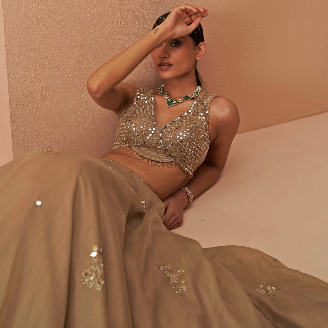 Nude Gold Embroidered lehenga Set Parul Gandhi - Fabilicious Fashion