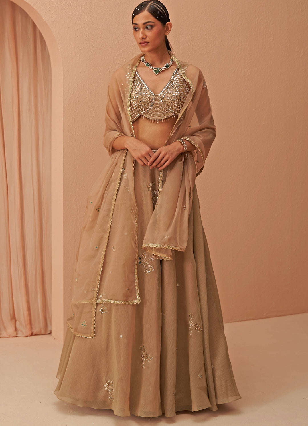 Nude Gold Embroidered lehenga Set Parul Gandhi - Fabilicious Fashion