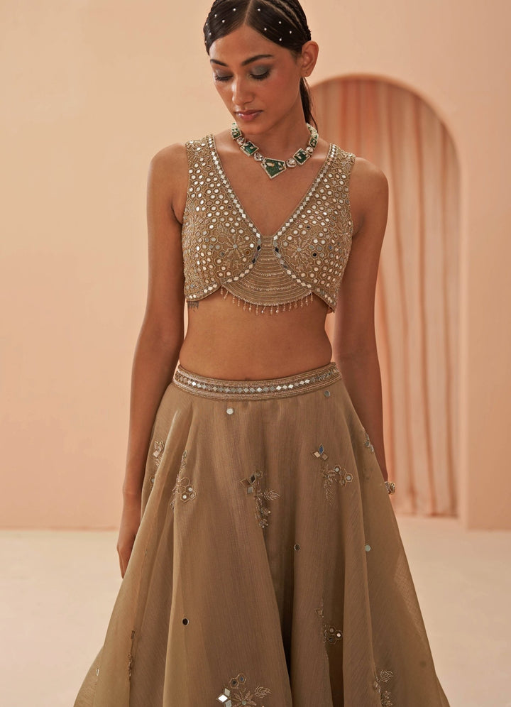 Nude Gold Embroidered lehenga Set Parul Gandhi - Fabilicious Fashion