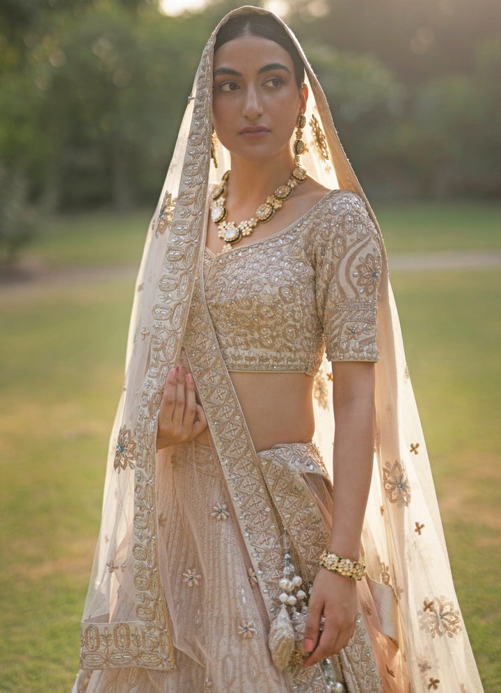 Nude Gold Raw Silk Double Dupatta Lehenga Set Angad Singh - Fabilicious Fashion