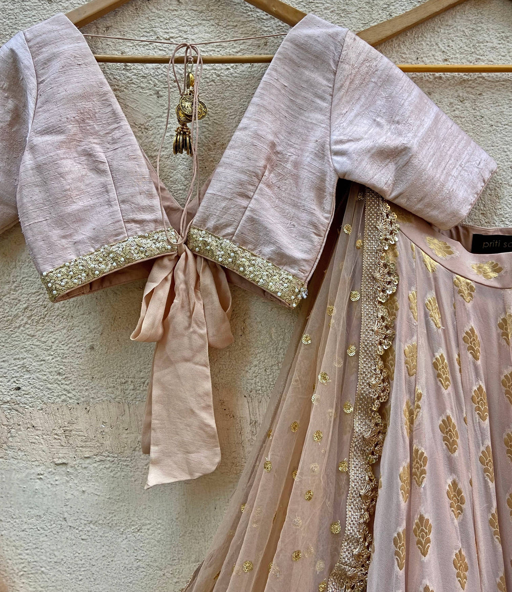 Nude Gold Ruffle Lehenga Set Priti Sahni - Fabilicious Fashion