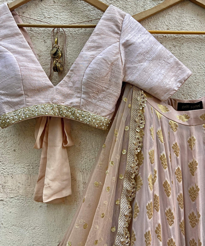 Nude Gold Ruffle Lehenga Set Priti Sahni - Fabilicious Fashion