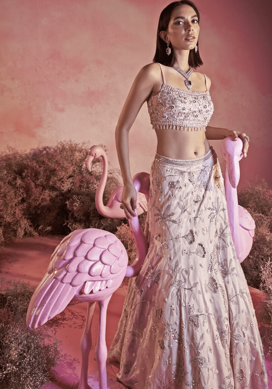 Nude Pink Embroidered Lehenga Set Parul Gandhi - Fabilicious Fashion