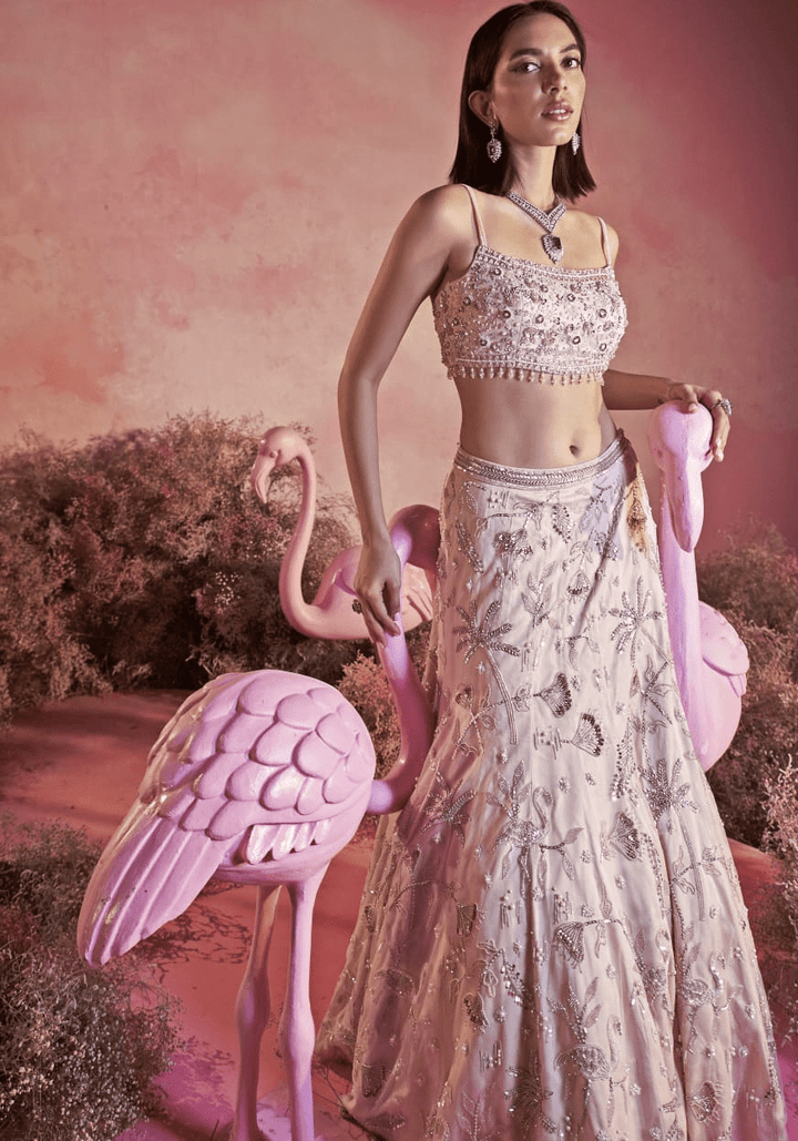 Nude Pink Embroidered Lehenga Set Parul Gandhi - Fabilicious Fashion