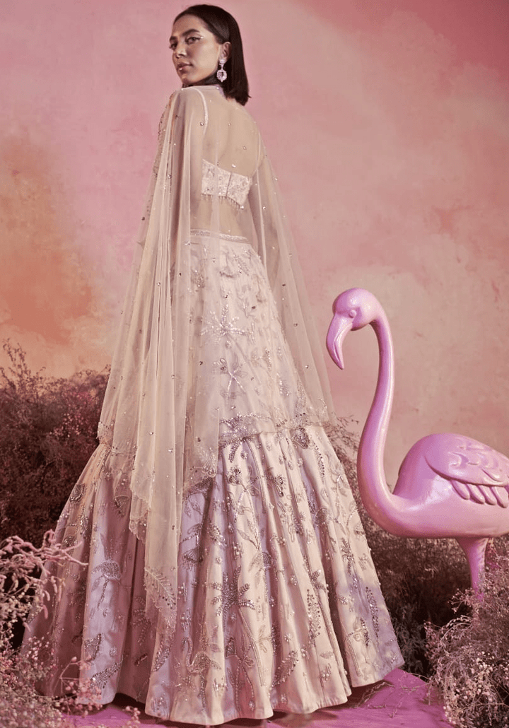 Nude Pink Embroidered Lehenga Set Parul Gandhi - Fabilicious Fashion