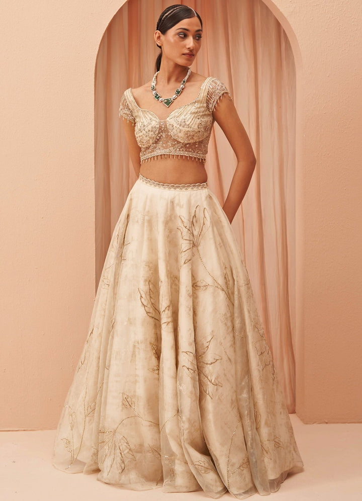 Off White And Gold Cleopatra Lehenga Parul Gandhi - Fabilicious Fashion
