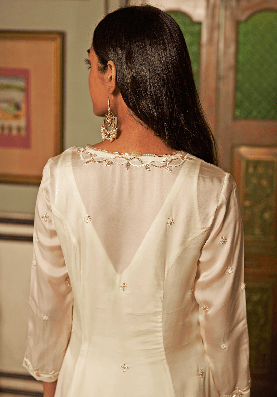 Off-White And Gold Embroidered Kurta Pants Set Zoon Tribe - Fabilicious Fashion