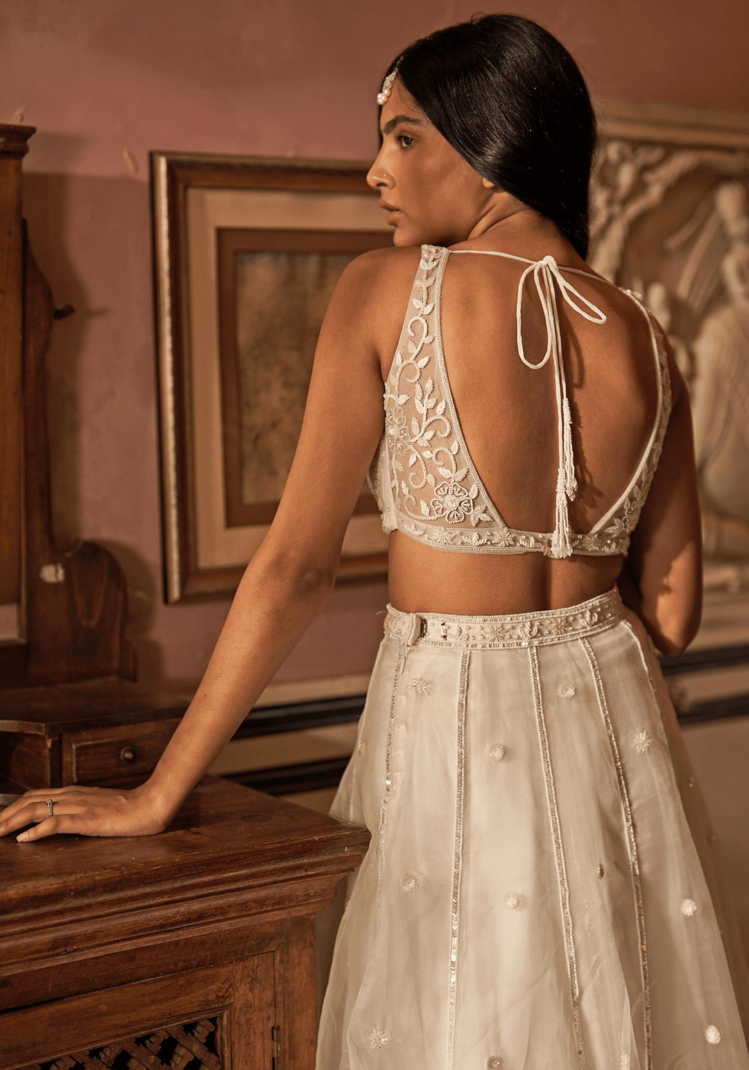 Off-White Silk Organza Embroidered Lehenga Set Zoon Tribe - Fabilicious Fashion