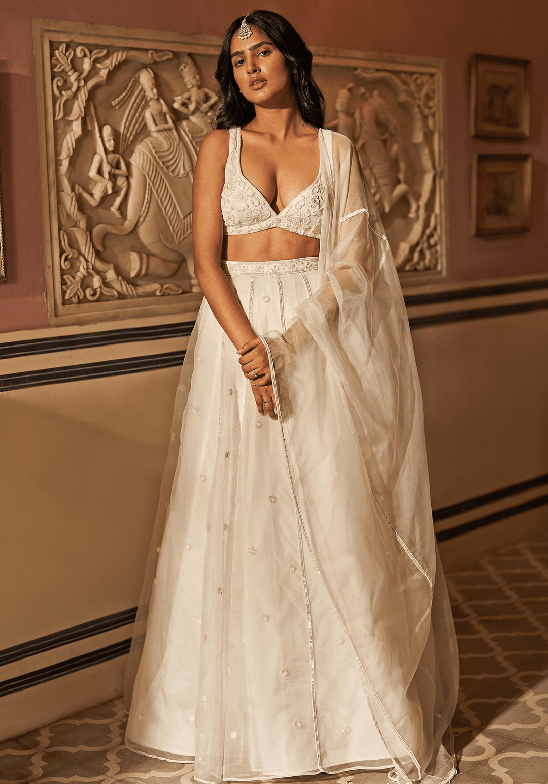 Off-White Silk Organza Embroidered Lehenga Set Zoon Tribe - Fabilicious Fashion