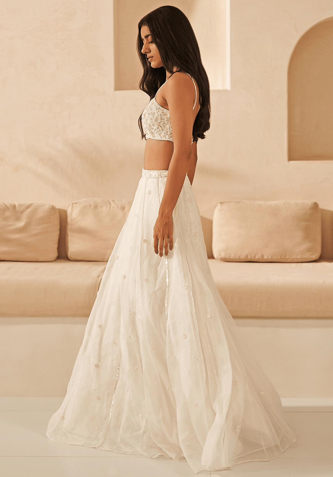 Off-White Silk Organza Kalidar Lehenga Set Zoon Tribe - Fabilicious Fashion