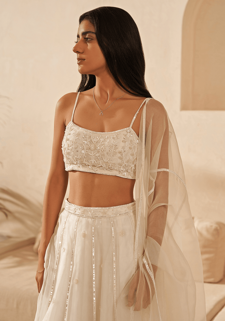 Off-White Silk Organza Kalidar Lehenga Set Zoon Tribe - Fabilicious Fashion
