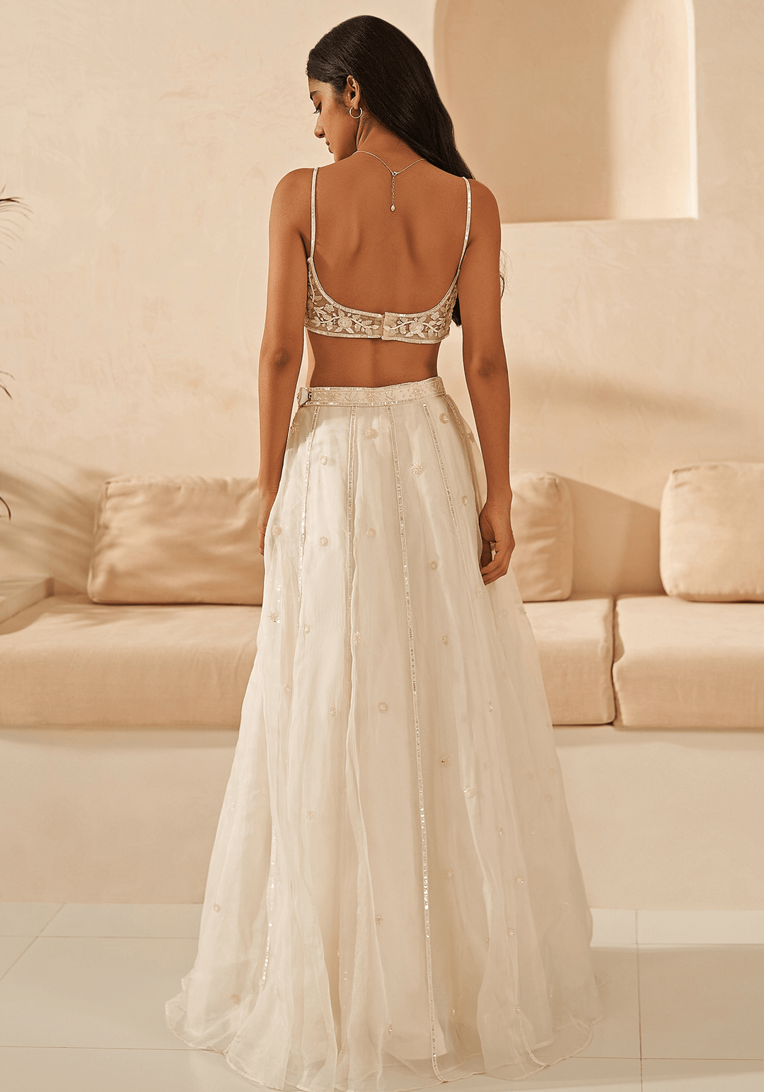 Off-White Silk Organza Kalidar Lehenga Set Zoon Tribe - Fabilicious Fashion
