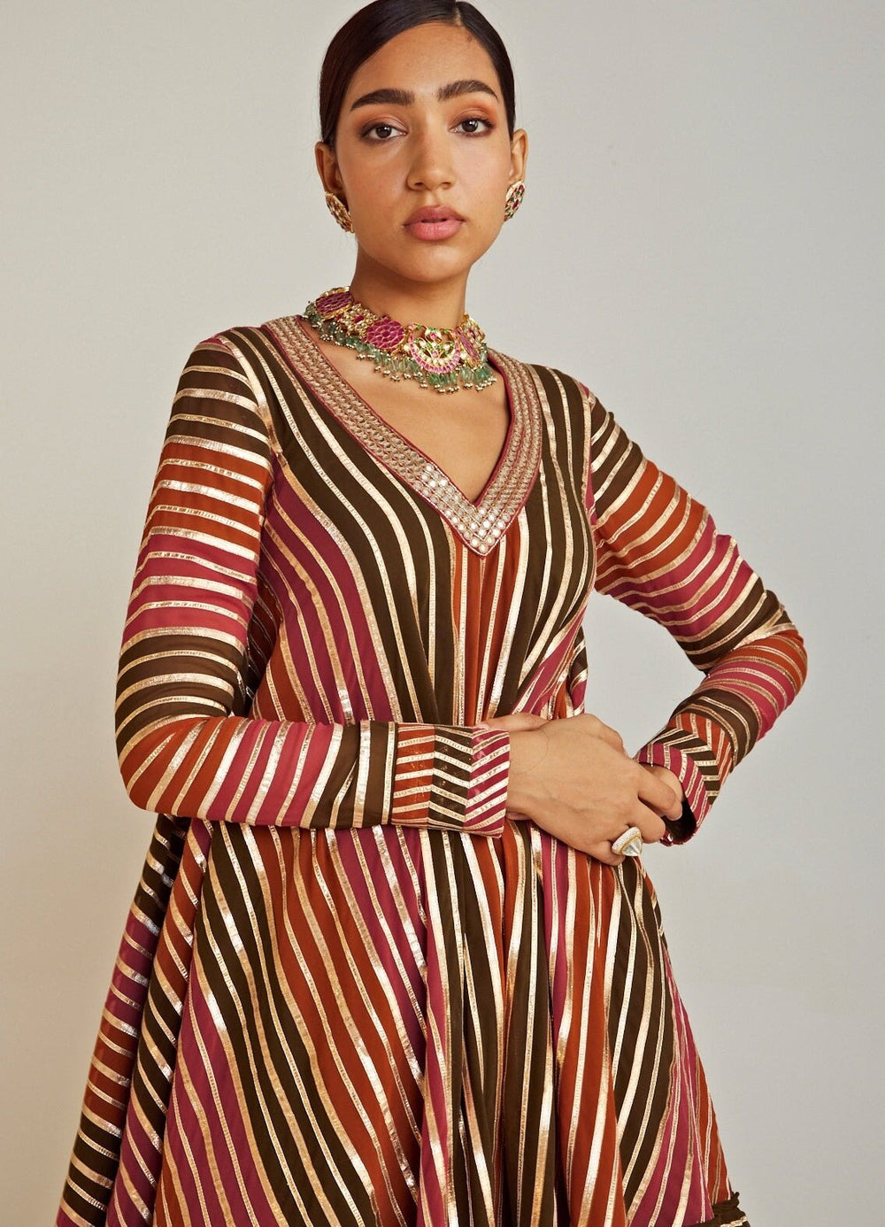 Olive Green and A Line Kurta Dhoti Set With Olive Green Dupatta Vvani By Vani Vats - Fabilicious Fashion