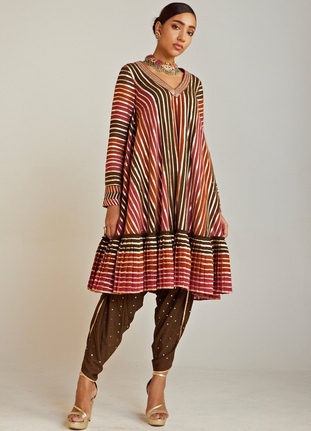 Olive Green and A Line Kurta Dhoti Set With Olive Green Dupatta Vvani By Vani Vats - Fabilicious Fashion
