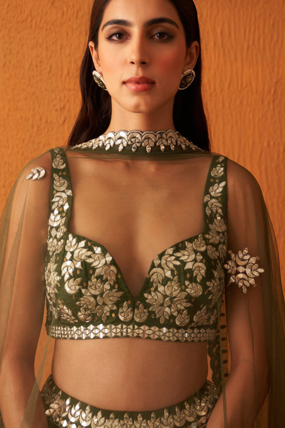 Olive Green Embellished Raw Silk Lehenga Set Angad Singh - Fabilicious Fashion