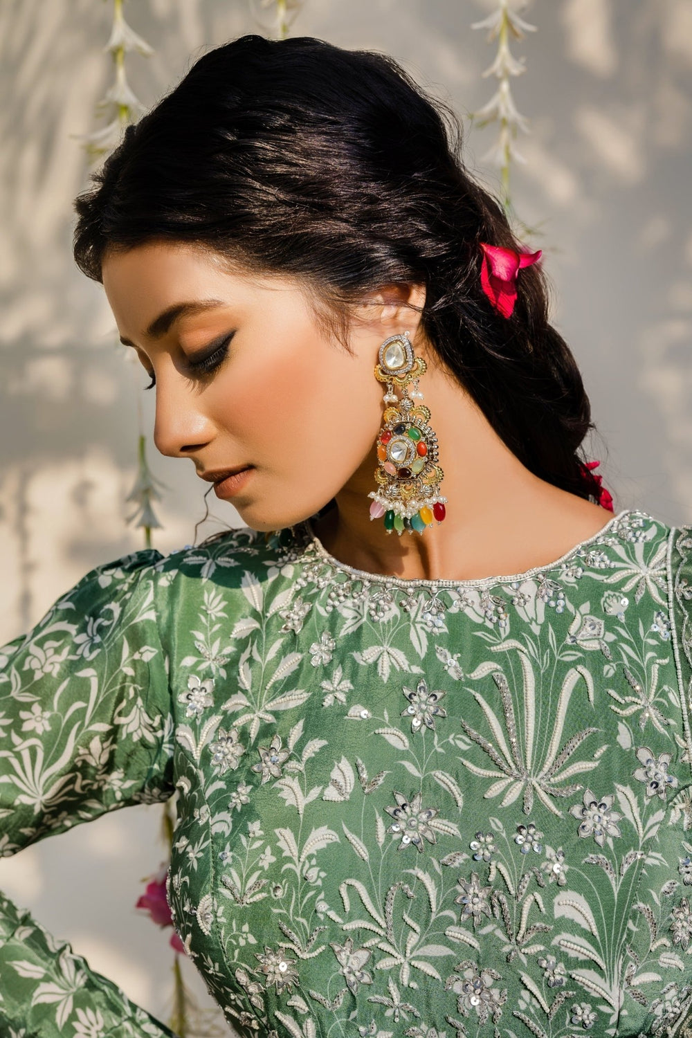 Olive Green Embellished Ruffled Lehenga Set With Net Dupatta Redpine - Fabilicious Fashion