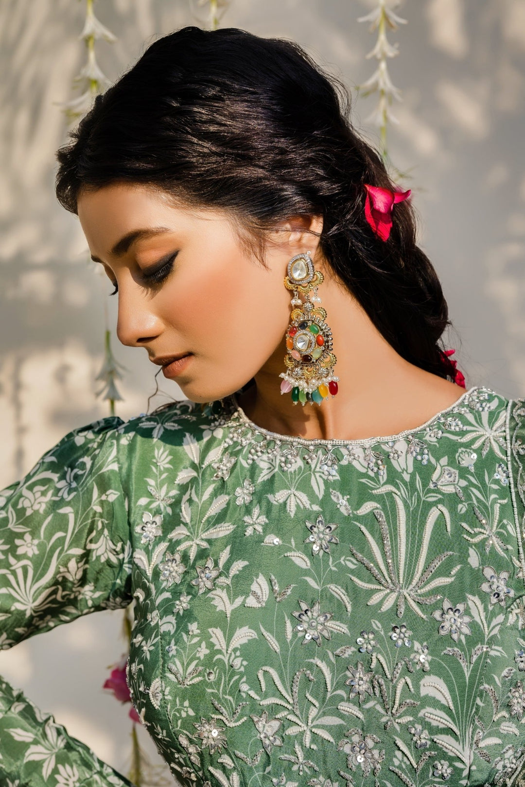 Olive Green Embellished Ruffled Lehenga Set With Net Dupatta Redpine - Fabilicious Fashion