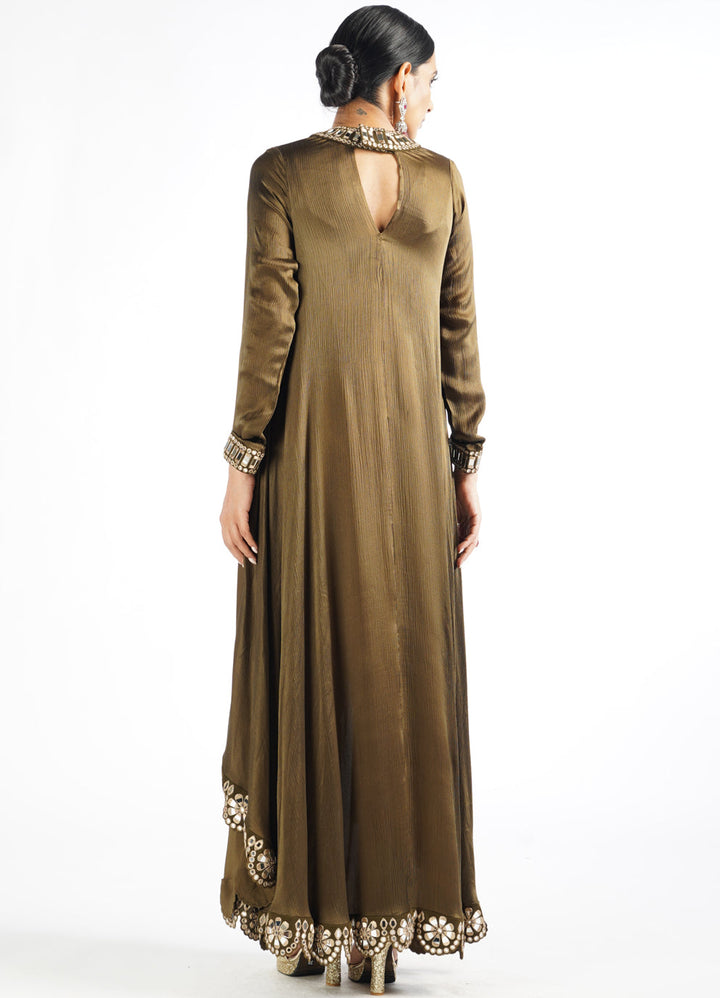 Olive Green Scallop Pant Kurta Set With Scallop Dupatta Vvani by Vani Vats - Fabilicious Fashion