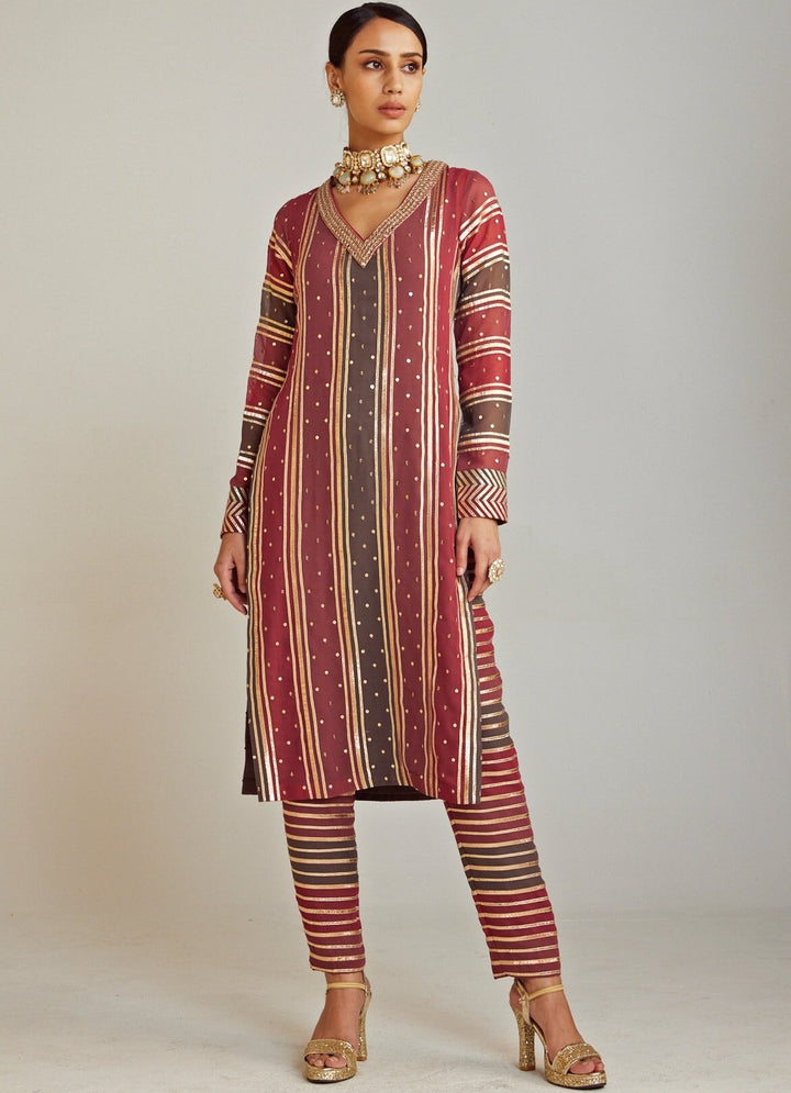 Olive Green Round Neck Straight Kurta Pant Set Vvani By Vani Vats - Fabilicious Fashion