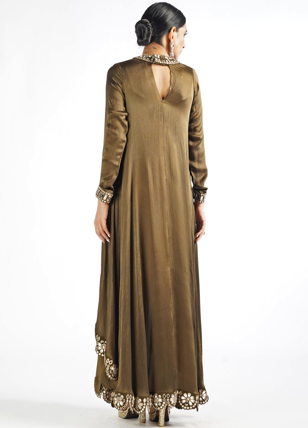 Olive Green Scallop Pant Kurta Set Vvani by Vani Vats - Fabilicious Fashion