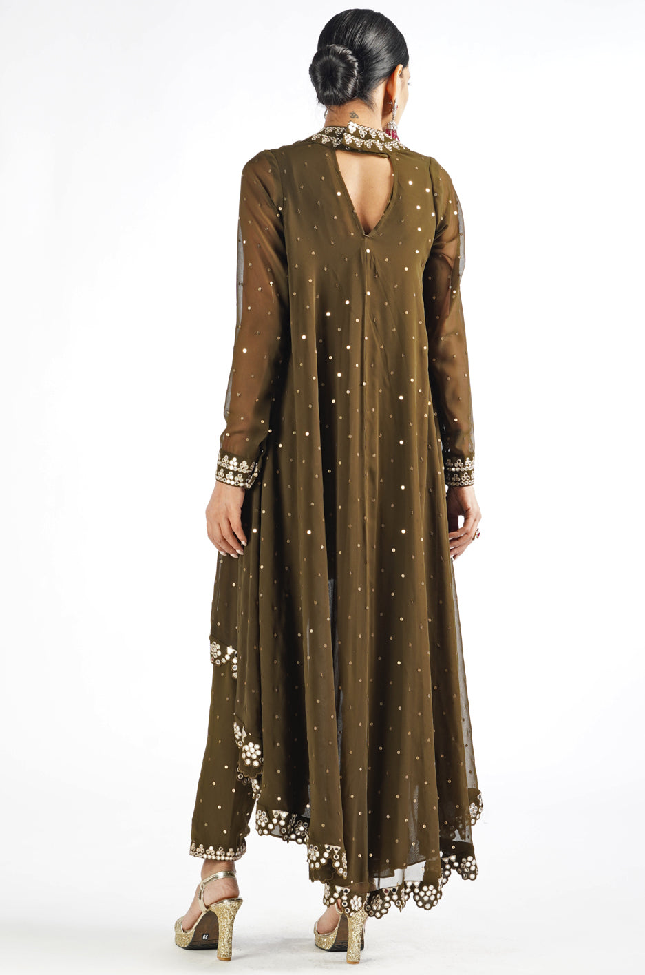 Olive Green Shimmer Pant Kurta Set Vvani by Vani Vats - Fabilicious Fashion