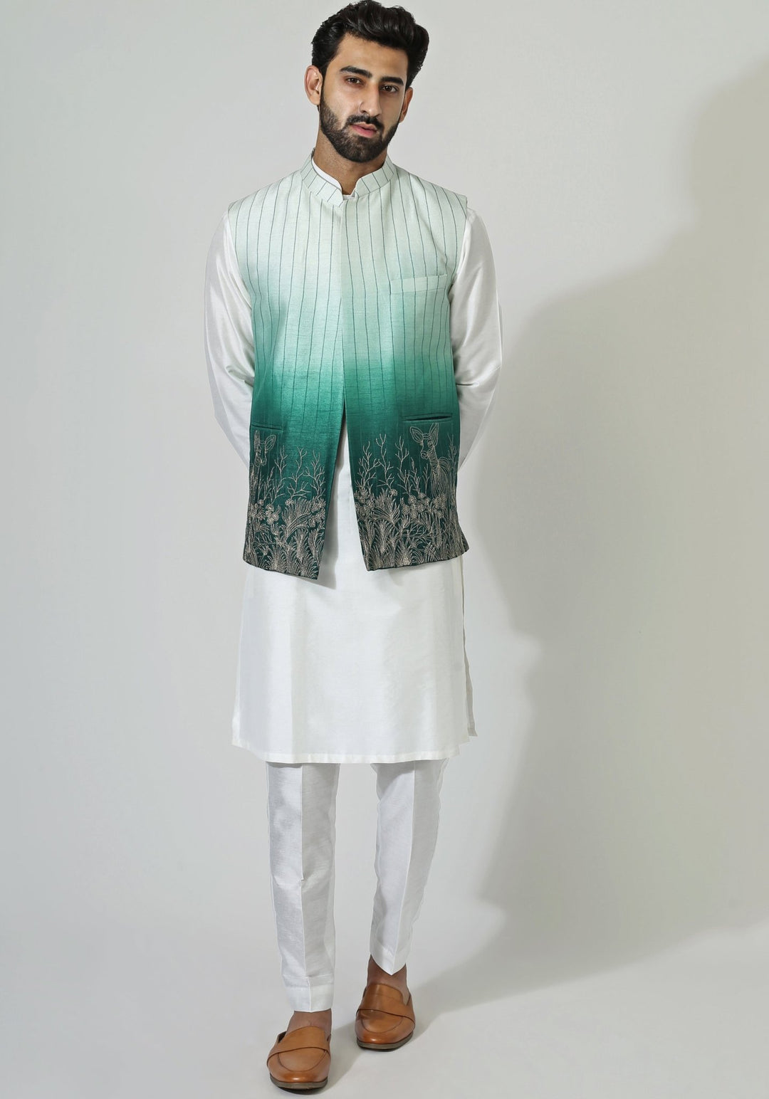 Ombre Green Nehru With Kurta Set Chatenya Mittal - Fabilicious Fashion